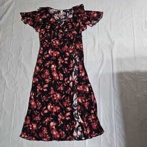 A New Day Women' Size XL Ruffle Flounce Short Sleeve Maxi Dress Black/Red Floral